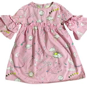 Zara planets cosmo print pink poplin dress. Size 7.